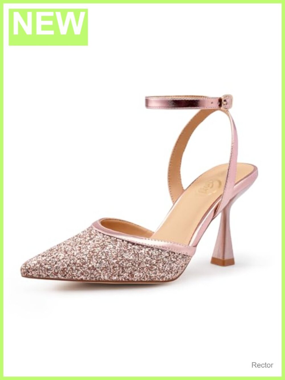 Slingback Pointed Toe Stiletto Heels with Ankle Strap, Glitter or Faux Leather,